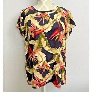TOMMY BAHAMA‎ Womens Floral Short Sleeve Silk Top Size M Bird of Paradise